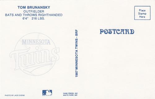 1987 Minnesota Twins Postcards #NNO Tom Brunansky Back