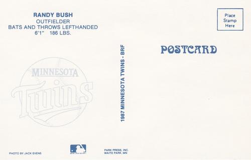 1987 Minnesota Twins Postcards #NNO Randy Bush Back