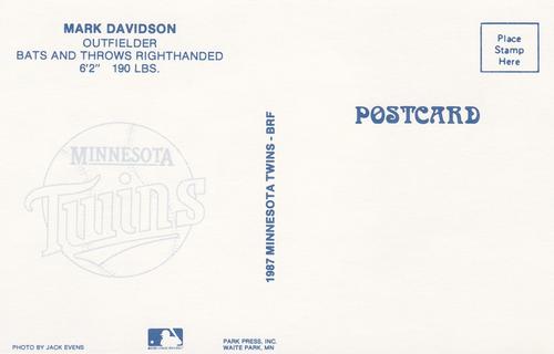 1987 Minnesota Twins Postcards #NNO Mark Davidson Back