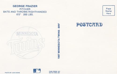 1987 Minnesota Twins Postcards #NNO George Frazier Back