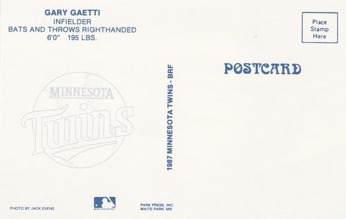 1987 Minnesota Twins Postcards #NNO Gary Gaetti Back