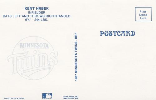 1987 Minnesota Twins Postcards #NNO Kent Hrbek Back