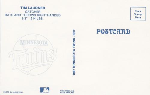 1987 Minnesota Twins Postcards #NNO Tim Laudner Back