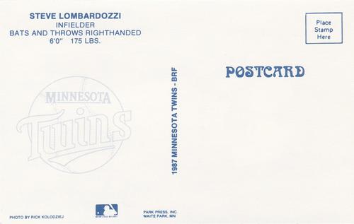 1987 Minnesota Twins Postcards #NNO Steve Lombardozzi Back