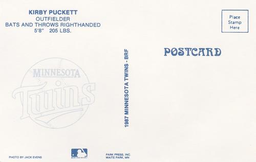 1987 Minnesota Twins Postcards #NNO Kirby Puckett Back