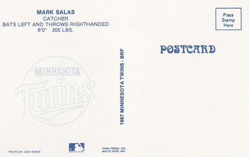 1987 Minnesota Twins Postcards #NNO Mark Salas Back