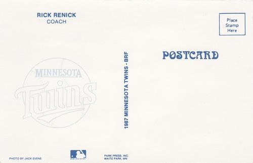 1987 Minnesota Twins Postcards #NNO Rick Renick Back