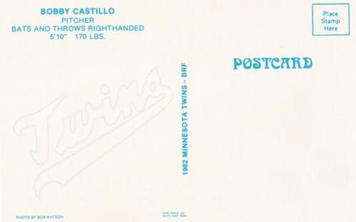 1982 Minnesota Twins Postcards #NNO Bobby Castillo Back