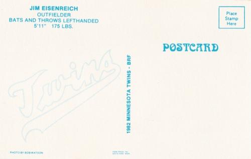 1982 Minnesota Twins Postcards #NNO Jim Eisenreich Back