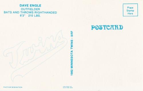 1982 Minnesota Twins Postcards #NNO Dave Engle Back