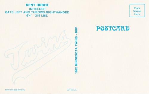 1982 Minnesota Twins Postcards #NNO Kent Hrbek Back
