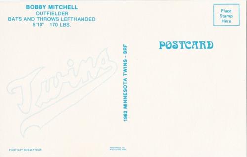 1982 Minnesota Twins Postcards #NNO Bobby Mitchell Back