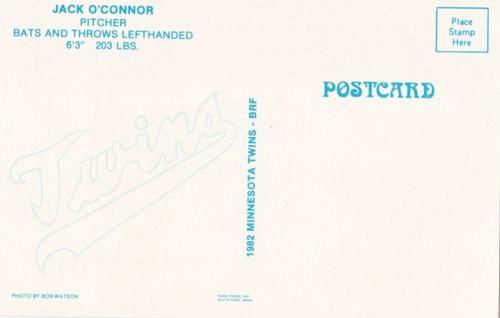 1982 Minnesota Twins Postcards #NNO Jack O'Connor Back