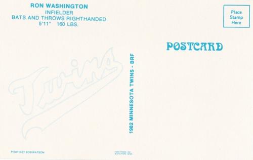 1982 Minnesota Twins Postcards #NNO Ron Washington Back