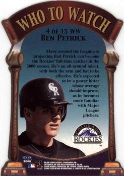 2000 Fleer Tradition - Who to Watch #4 WW Ben Petrick Back