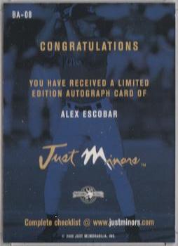 2000 Just - Autographs #BA-08 Alex Escobar Back