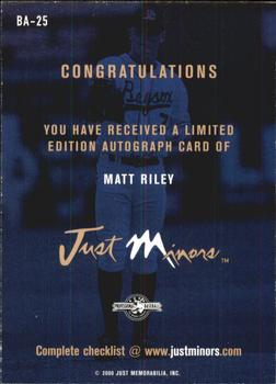 2000 Just - Autographs #BA-25 Matt Riley Back