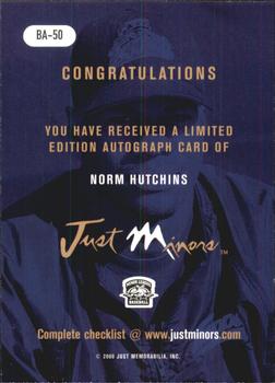 2000 Just - Autographs #BA-50 Norm Hutchins Back