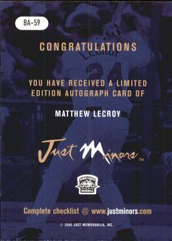 2000 Just - Autographs #BA-59 Matt LeCroy Back