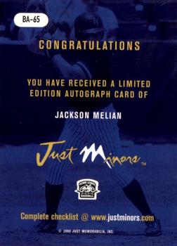 2000 Just - Autographs #BA-65 Jackson Melian Back