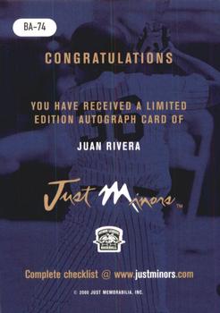 2000 Just - Autographs #BA-74 Juan Rivera Back