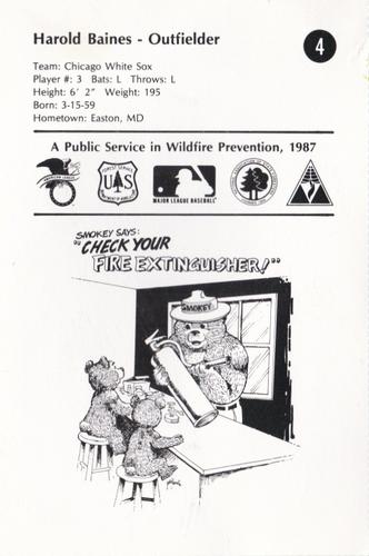 1987 Smokey Bear's Fire Prevention Team American League #4 Harold Baines Back