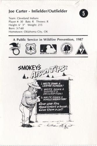 1987 Smokey Bear's Fire Prevention Team American League #5 Joe Carter Back