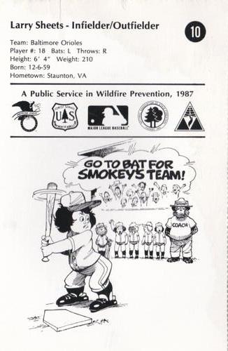 1987 Smokey Bear's Fire Prevention Team American League #10 Larry Sheets Back