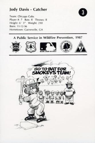 1987 Smokey Bear's Fire Prevention Team National League #3 Jody Davis Back