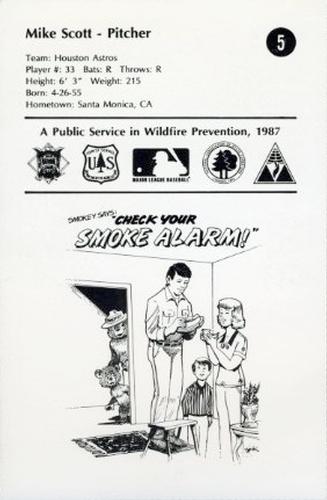 1987 Smokey Bear's Fire Prevention Team National League #5 Mike Scott Back