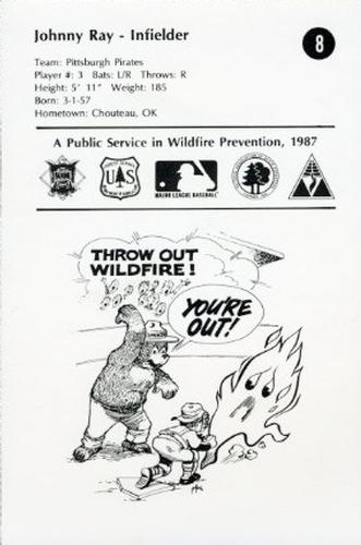 1987 Smokey Bear's Fire Prevention Team National League #8 Johnny Ray Back