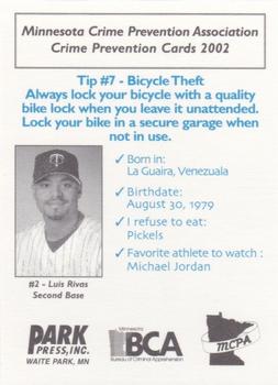 2002 Minnesota Twins Police #7 Luis Rivas Back
