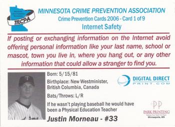 2006 Minnesota Twins Police #1 Justin Morneau Back