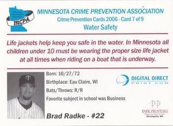 2006 Minnesota Twins Police #7 Brad Radke Back