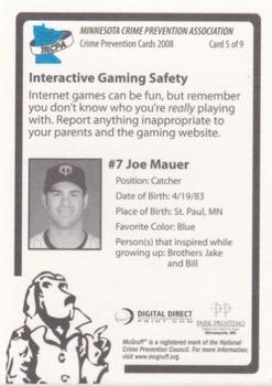 2008 Minnesota Twins Police #5 Joe Mauer Back