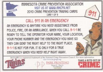 2010 Minnesota Twins Police #1 McGruff the Crime Dog Back