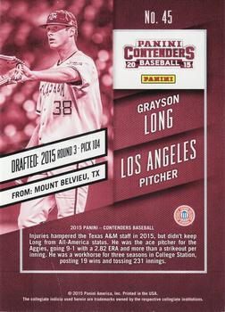 2015 Panini Contenders - Cracked Ice Ticket #45 Grayson Long Back