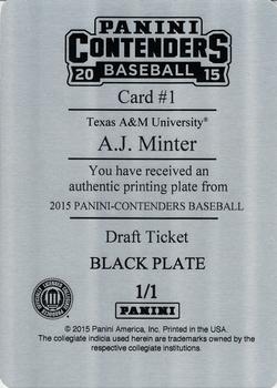 2015 Panini Contenders - Printing Plates Black #1 A.J. Minter Back