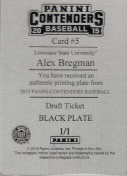 2015 Panini Contenders - Printing Plates Black #5 Alex Bregman Back