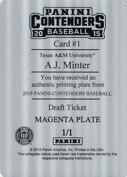 2015 Panini Contenders - Printing Plates Magenta #1 A.J. Minter Back