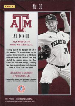 2015 Panini Contenders - College Ticket Variation Autographs Cracked Ice #50 A.J. Minter Back