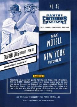 2015 Panini Contenders - Draft Ticket Autographs #45 Max Wotell Back
