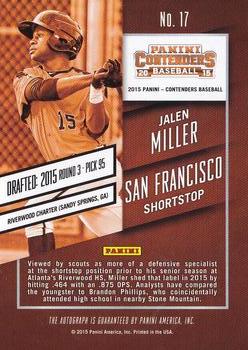 2015 Panini Contenders - Draft Ticket Autographs Blue Foil #17 Jalen Miller Back