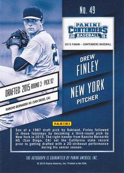 2015 Panini Contenders - Draft Ticket Autographs Blue Foil #49 Drew Finley Back