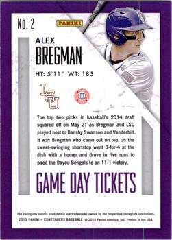 2015 Panini Contenders - Game Day Tickets #2 Alex Bregman Back