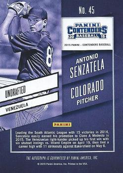 2015 Panini Contenders - Prospect Ticket Autographs #45 Antonio Senzatela Back