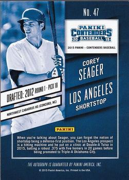 2015 Panini Contenders - Prospect Ticket Autographs #47 Corey Seager Back