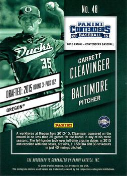 2015 Panini Contenders - Prospect Ticket Autographs #48 Garrett Cleavinger Back