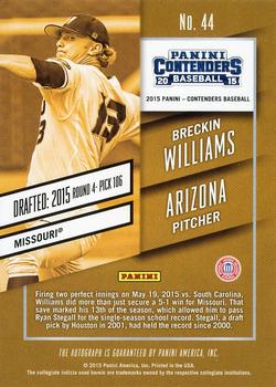 2015 Panini Contenders - Prospect Ticket Autographs Red Foil #44 Breckin Williams Back