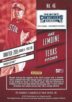 2015 Panini Contenders - Prospect Ticket Autographs Red Foil #46 Jake Lemoine Back